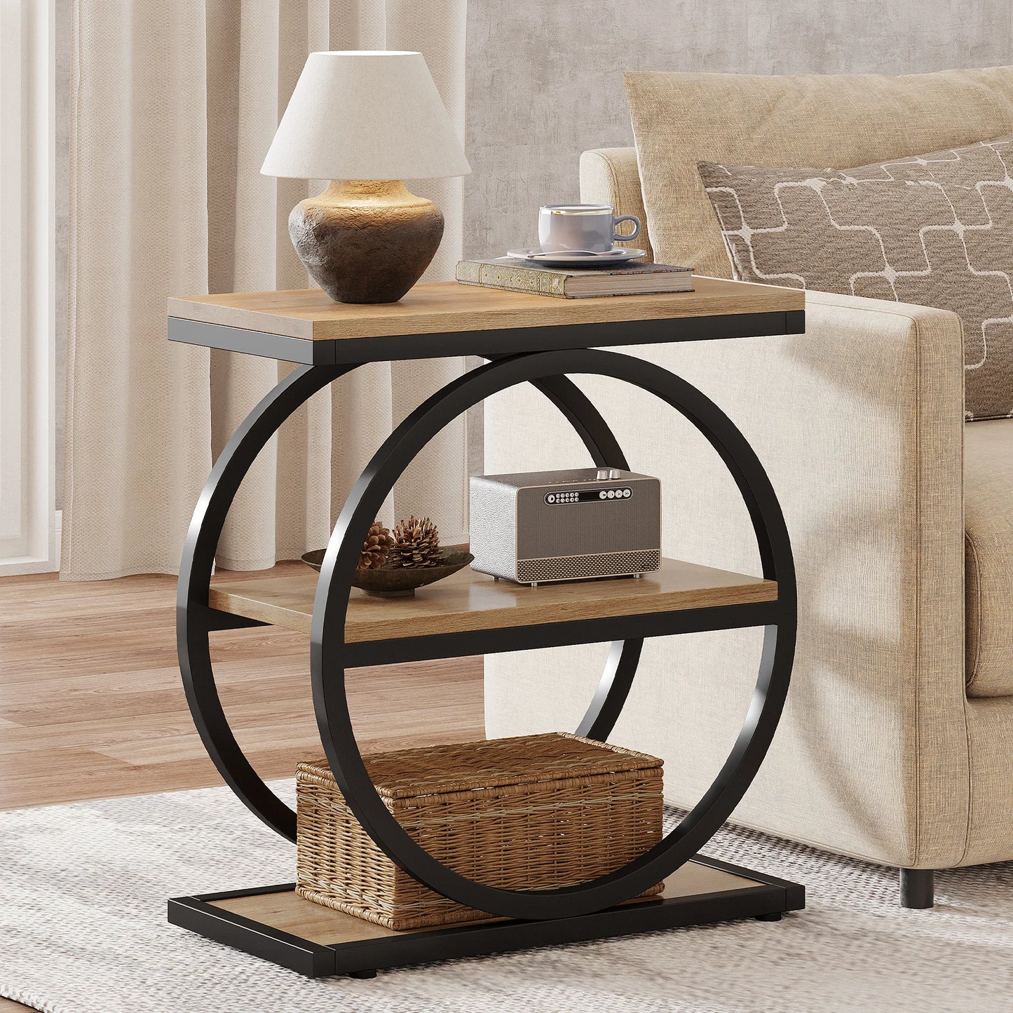3-Tier End Table with Storage Shelves