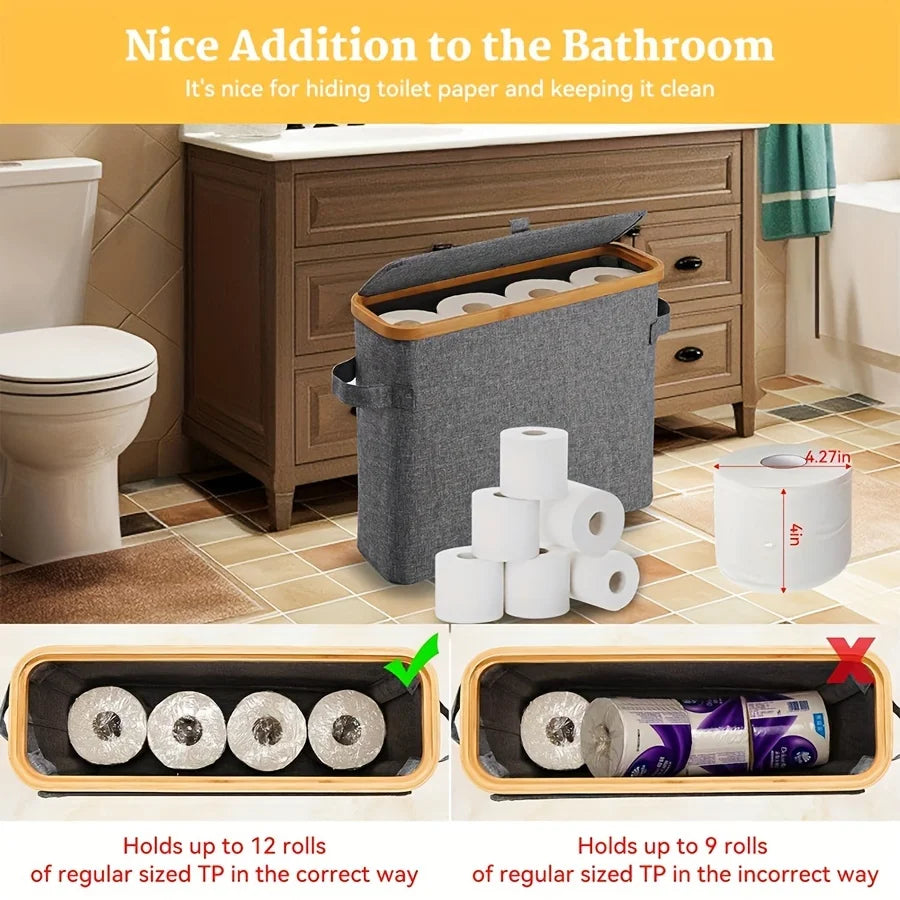 Bamboo toilet paper holder with lid