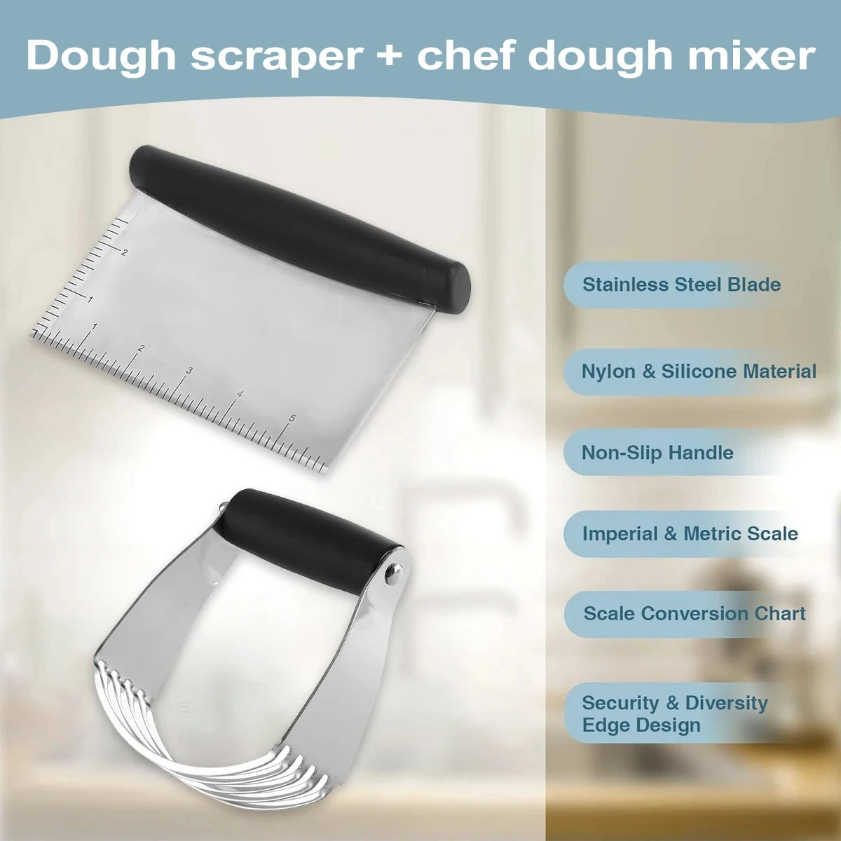 Stainless Steel Pastry Cutter and Bench Scraper Set