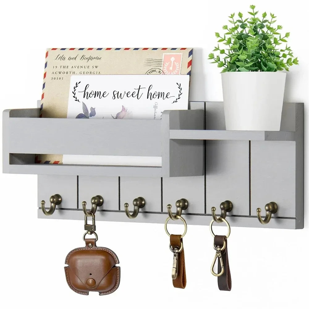 Rustic Wood Key Holder with Shelf