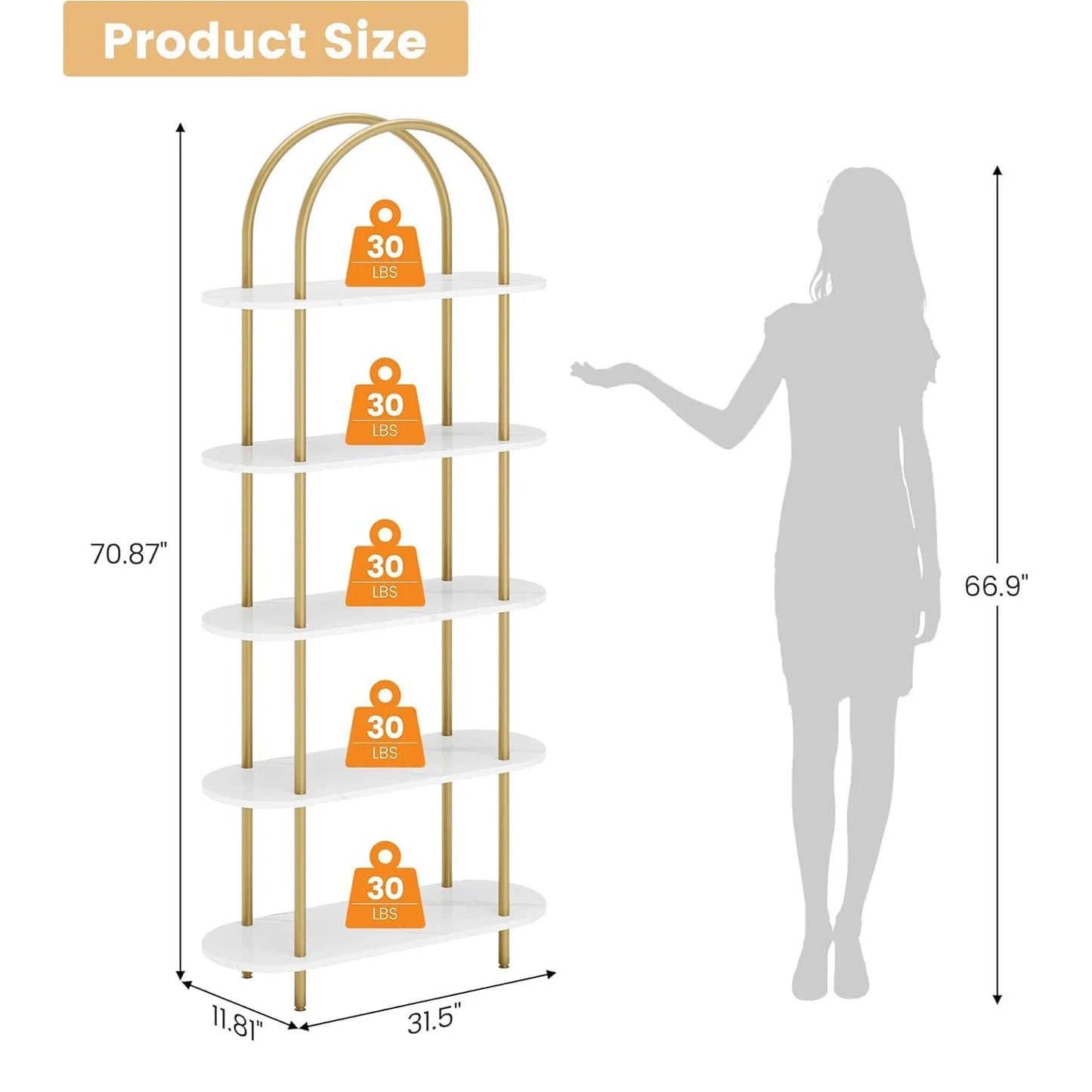 5 Tier Bookcase Arched Display Rack