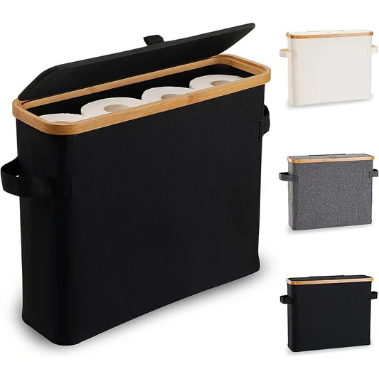 Bamboo toilet paper holder with lid