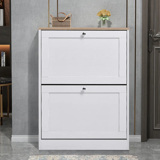 Wooden 2 Drawer Flip Down Shoe Cabinet