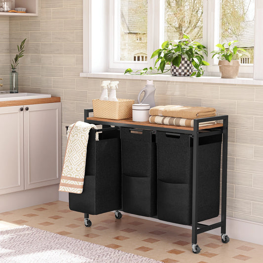 Wheeled Three Compartment Laundry Sorter