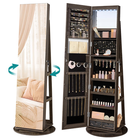 LED 360 Mirror Jewellery Storage Organiser