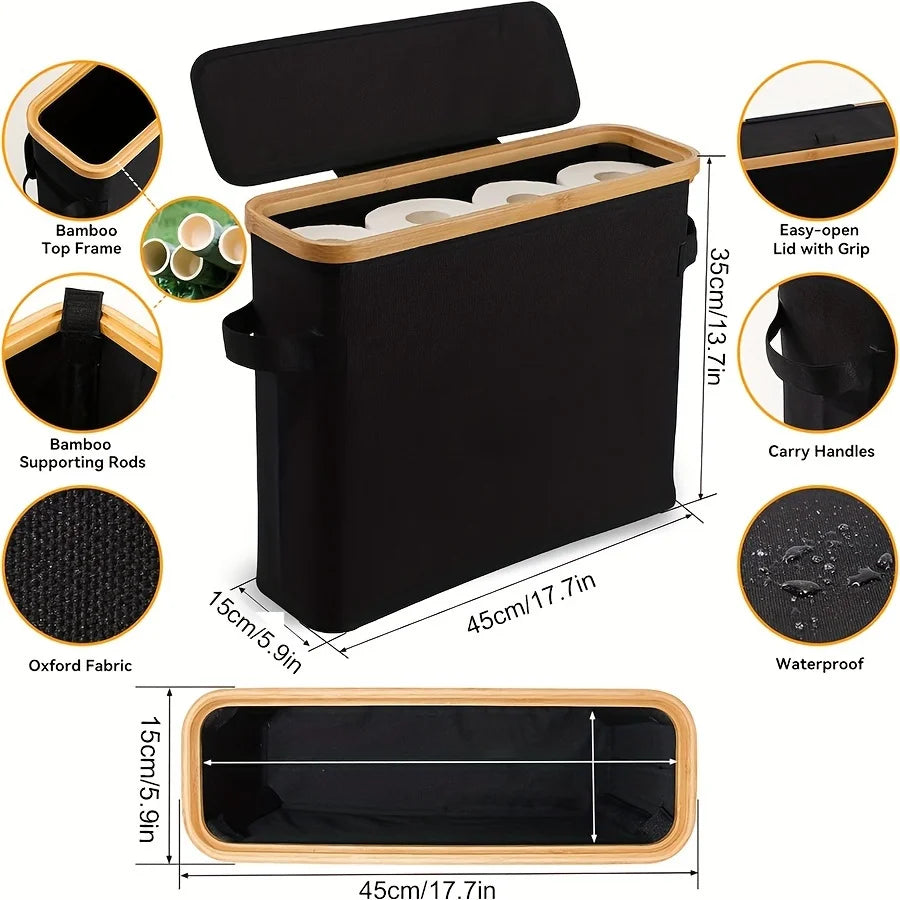 Bamboo toilet paper holder with lid