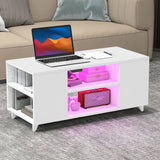 White Coffee Table - LED Lights & Shelf