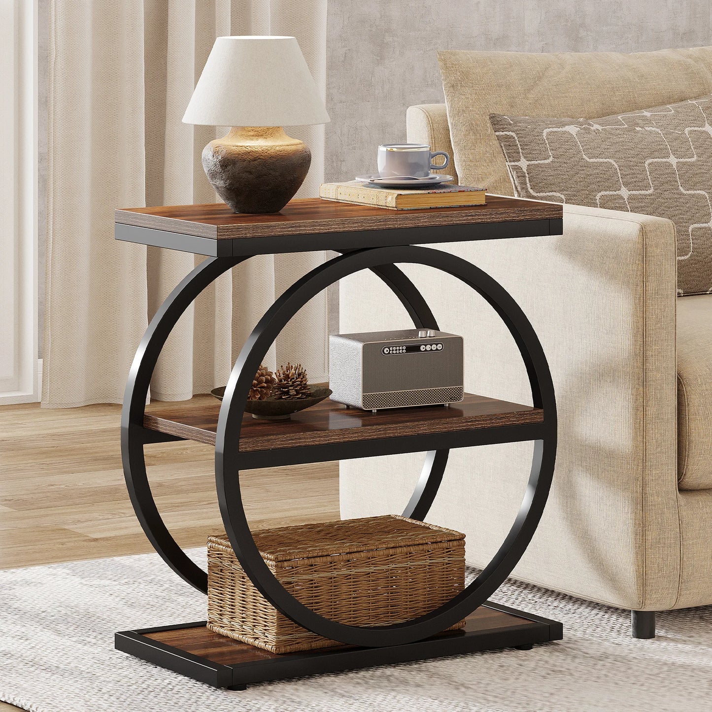 3-Tier End Table with Storage Shelves