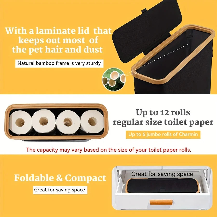 Bamboo toilet paper holder with lid