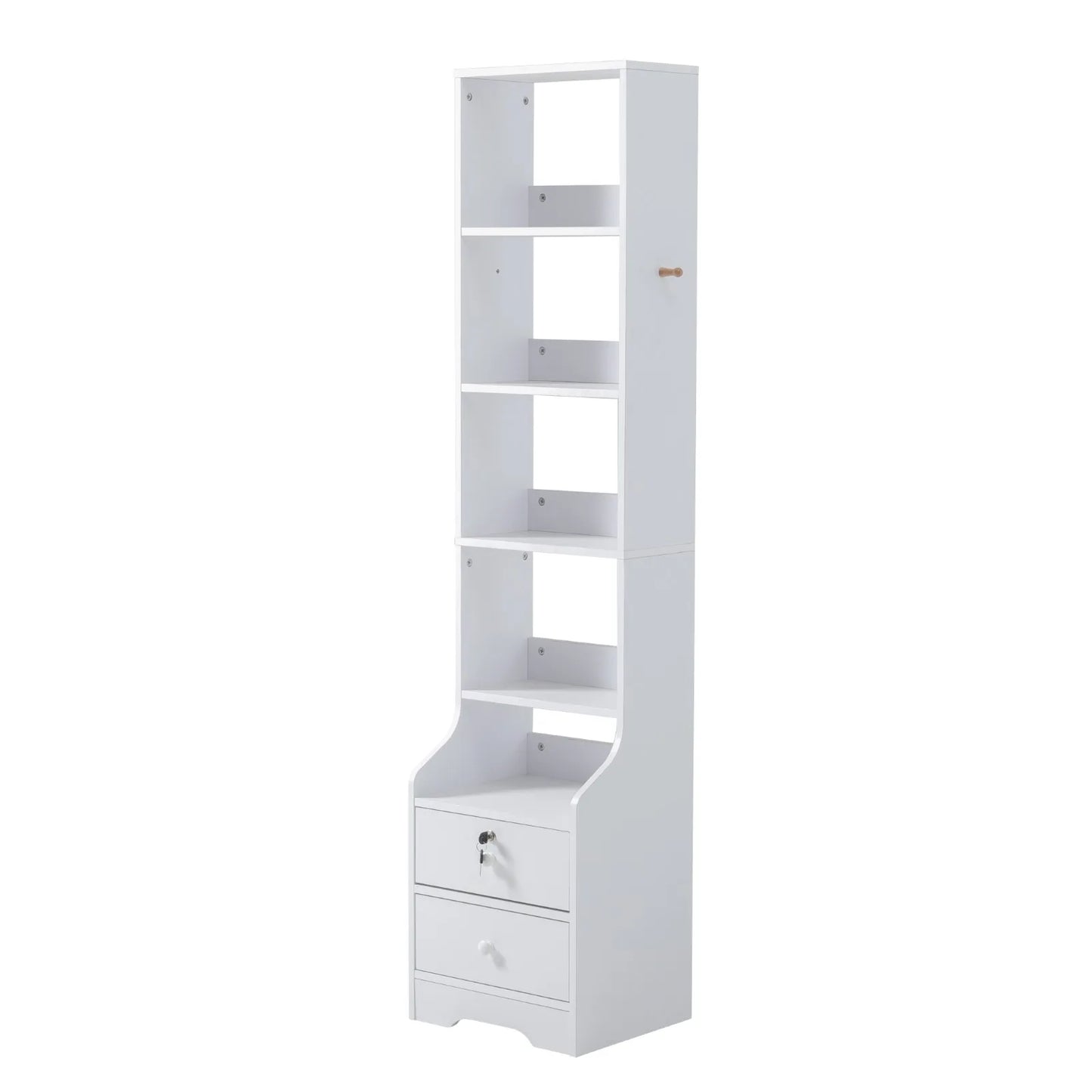 Thin Bookshelves with Lockable Drawer