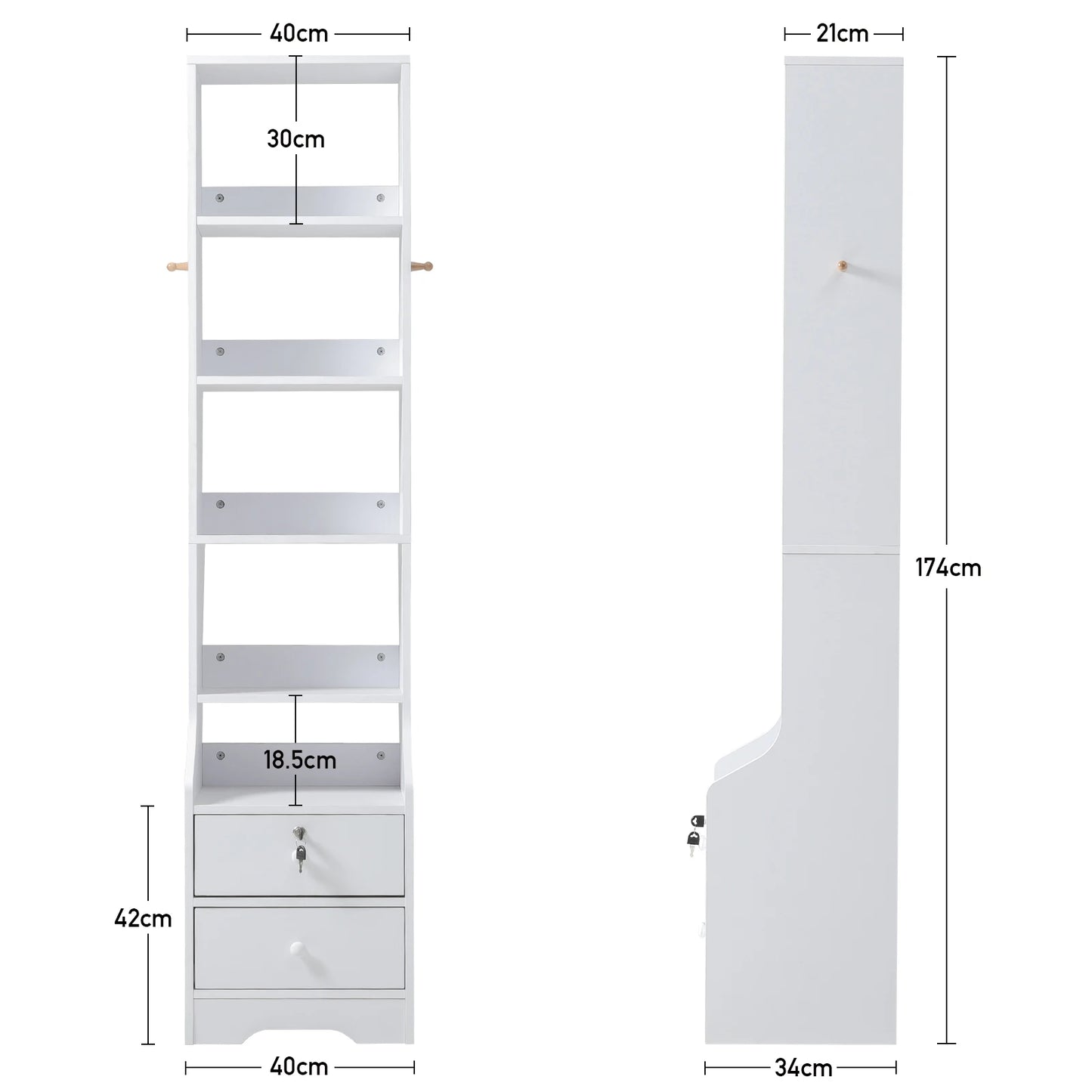 Thin Bookshelves with Lockable Drawer