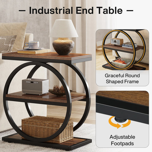 3-Tier End Table with Storage Shelves