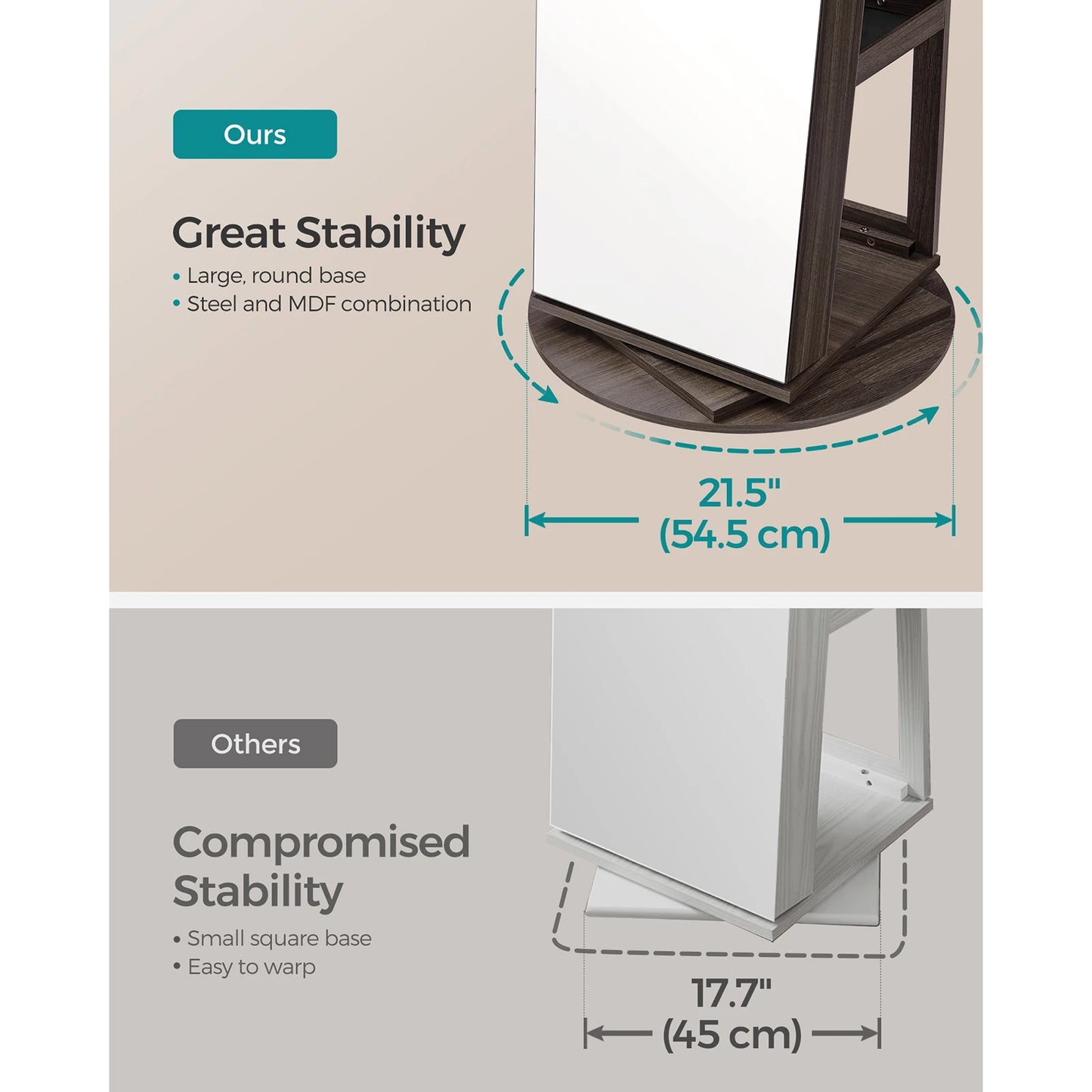 LED 360 Mirror Jewellery Storage Organiser