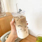 Square Heat Resistant Coffee Glass With Lid And Straw