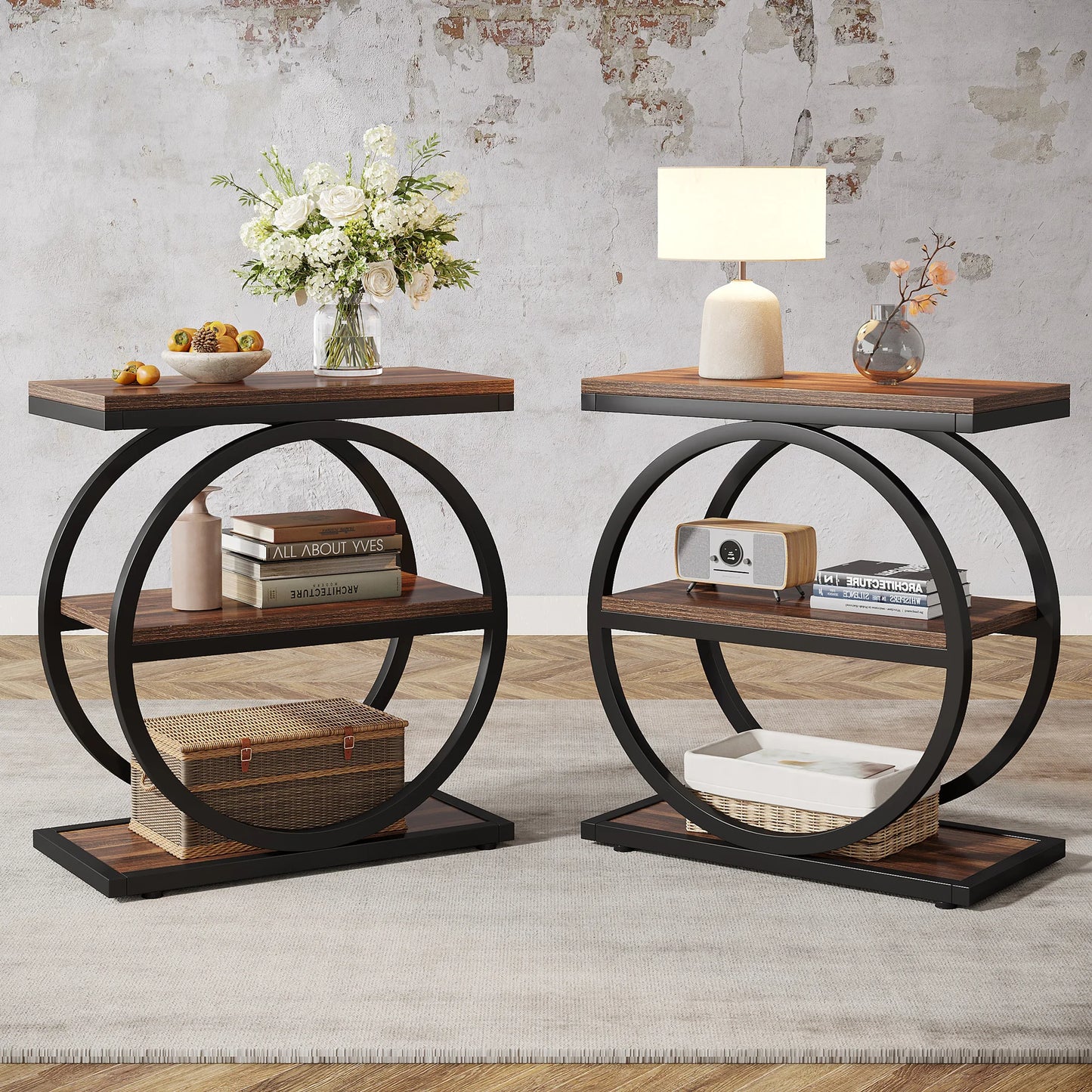 3-Tier End Table with Storage Shelves