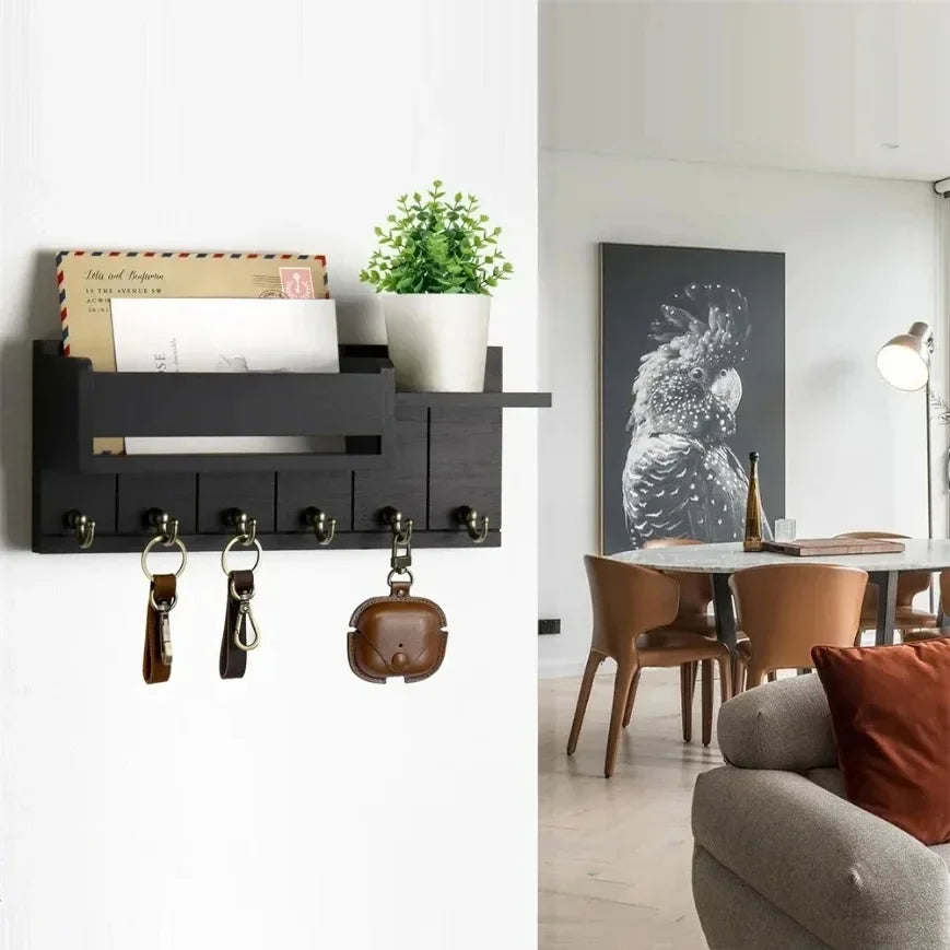 Rustic Wood Key Holder with Shelf