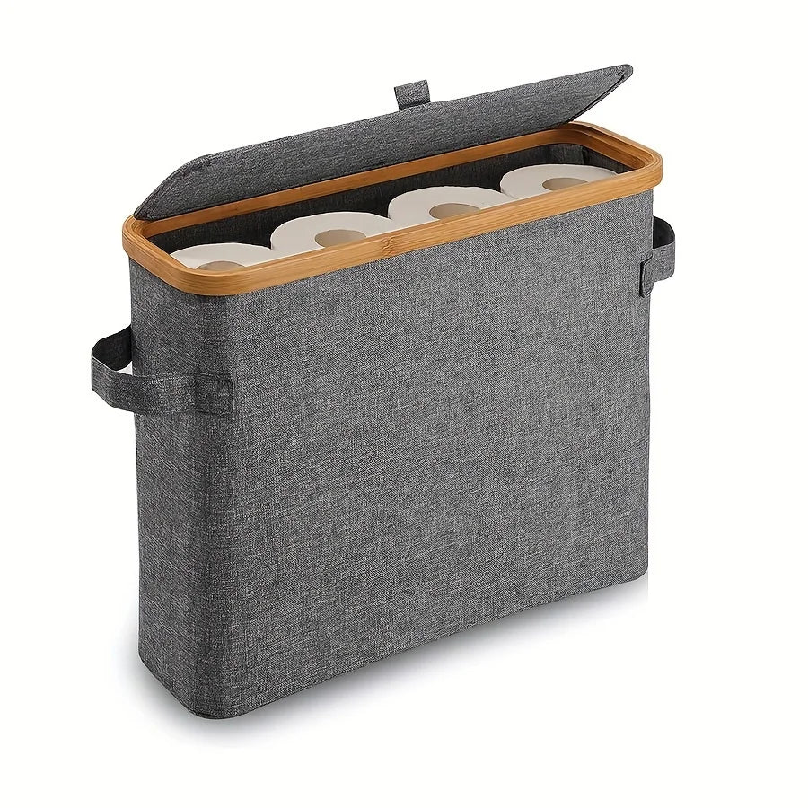 Bamboo toilet paper holder with lid