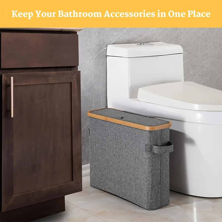 Bamboo toilet paper holder with lid