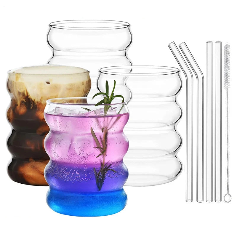4pcs Creative Glasses With Straws