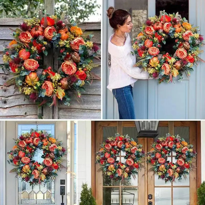 Autumn Peony Pumpkin Wreath