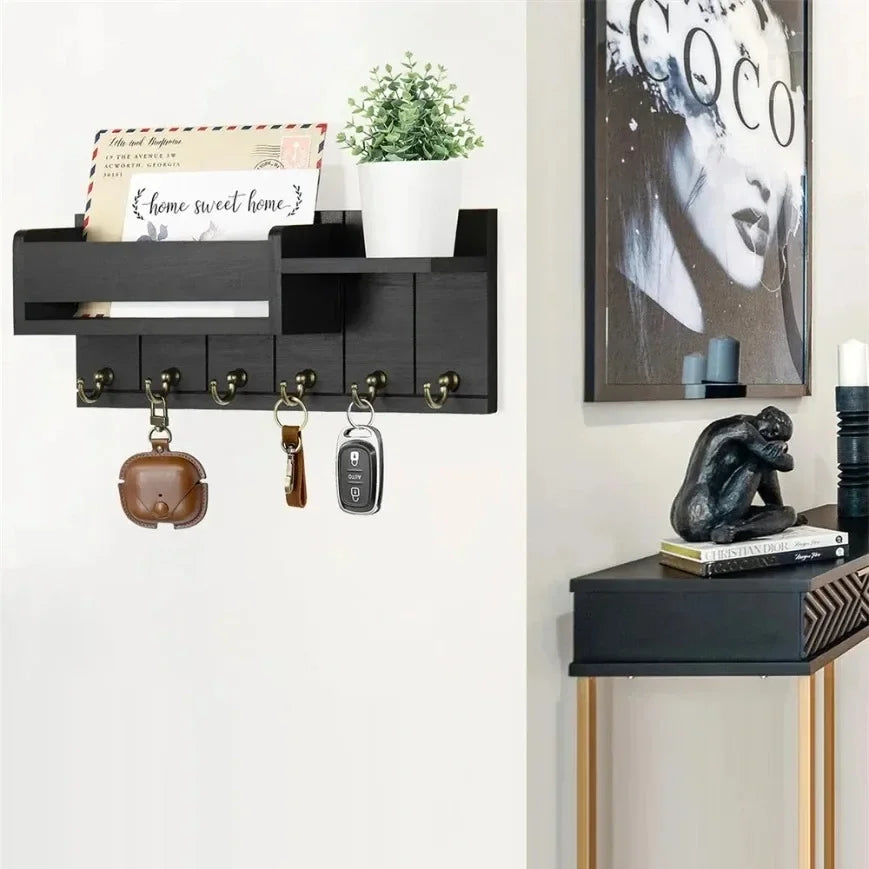 Rustic Wood Key Holder with Shelf