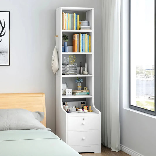 Thin Bookshelves with Lockable Drawer