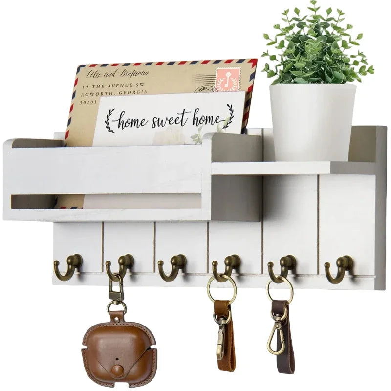 Rustic Wood Key Holder with Shelf