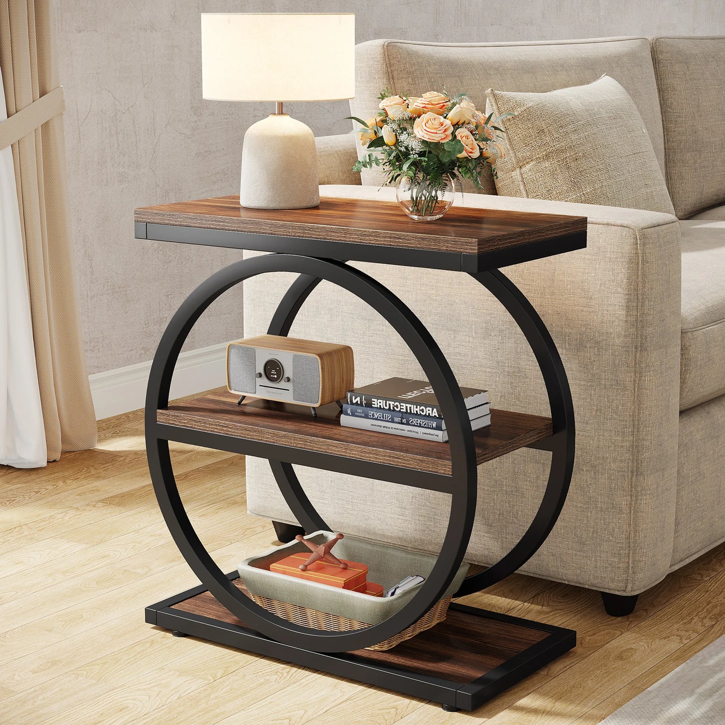 3-Tier End Table with Storage Shelves