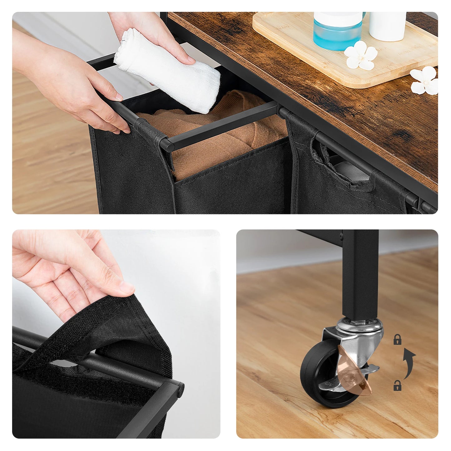 Wheeled Three Compartment Laundry Sorter