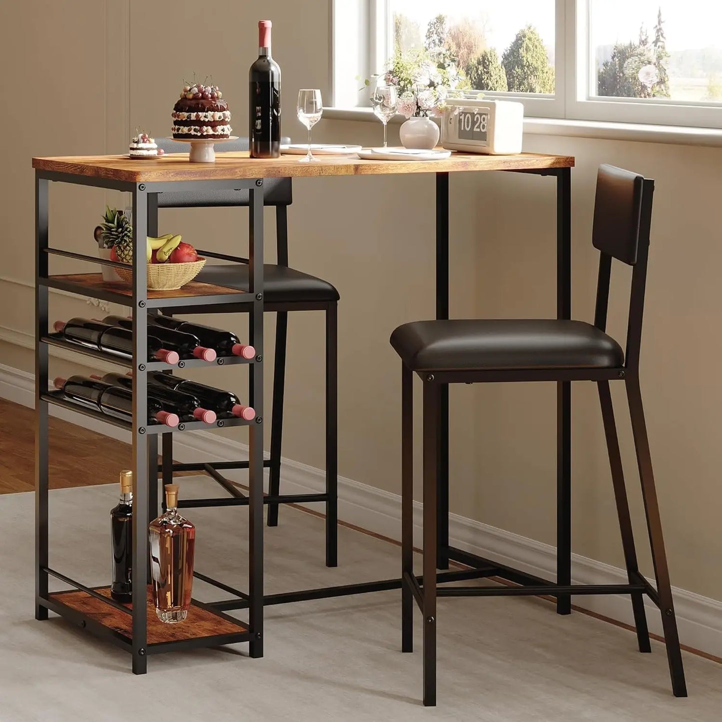 2-Person Counter Height Dining Set with Storage Shelves