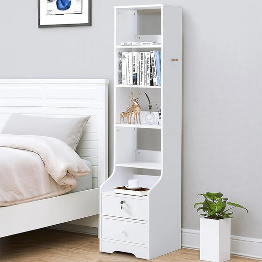 Thin Bookshelves with Lockable Drawer