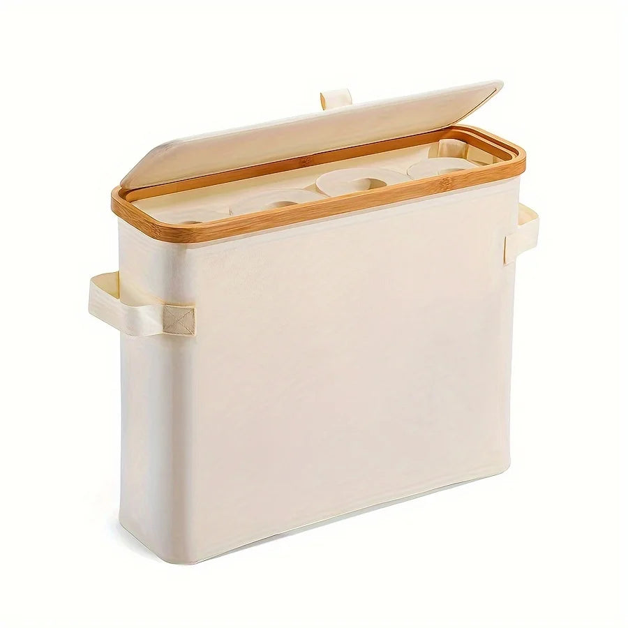Bamboo toilet paper holder with lid