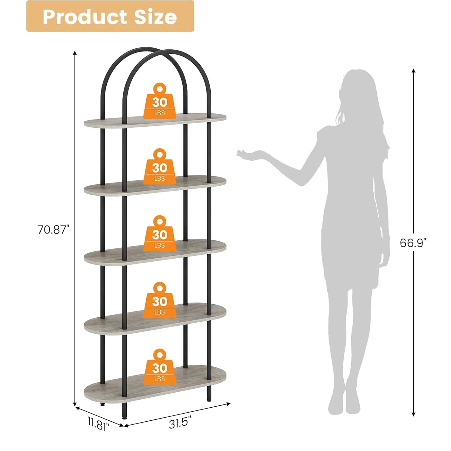 5 Tier Bookcase Arched Display Rack