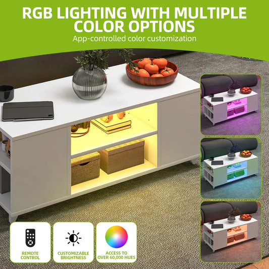 White Coffee Table - LED Lights & Shelf