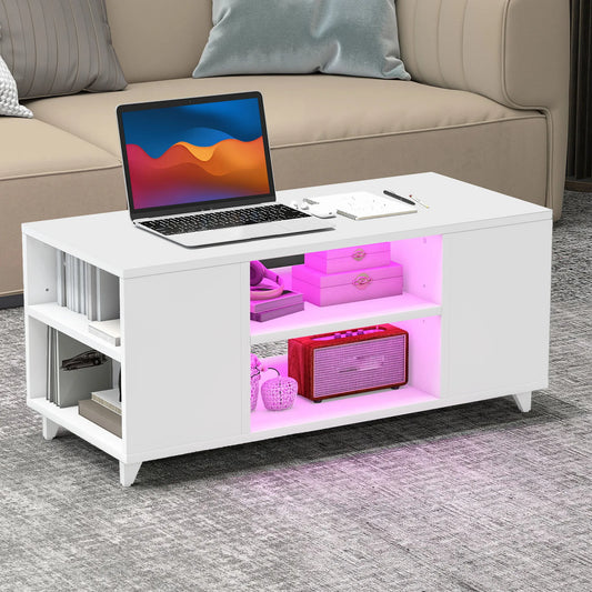 White Coffee Table - LED Lights & Shelf