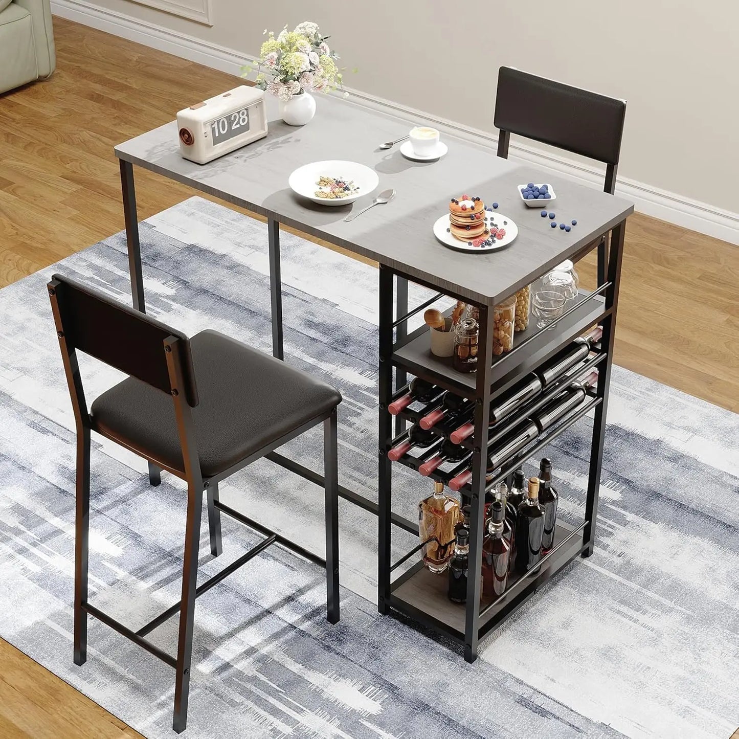 2-Person Counter Height Dining Set with Storage Shelves