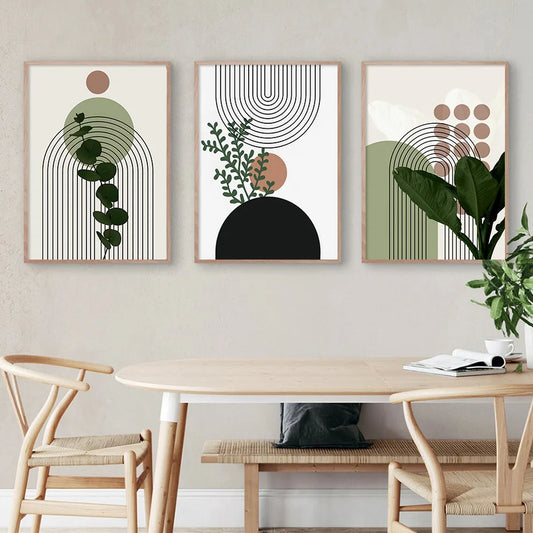 3pcs Modern Abstract Green Plants Wall Art