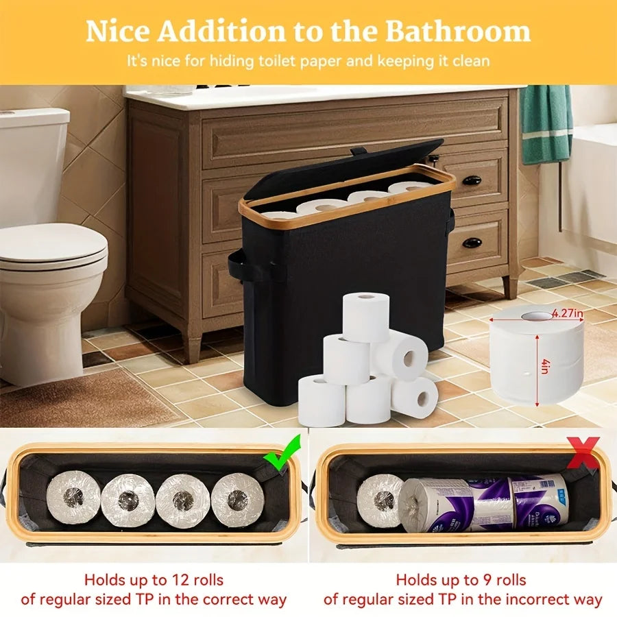 Bamboo toilet paper holder with lid