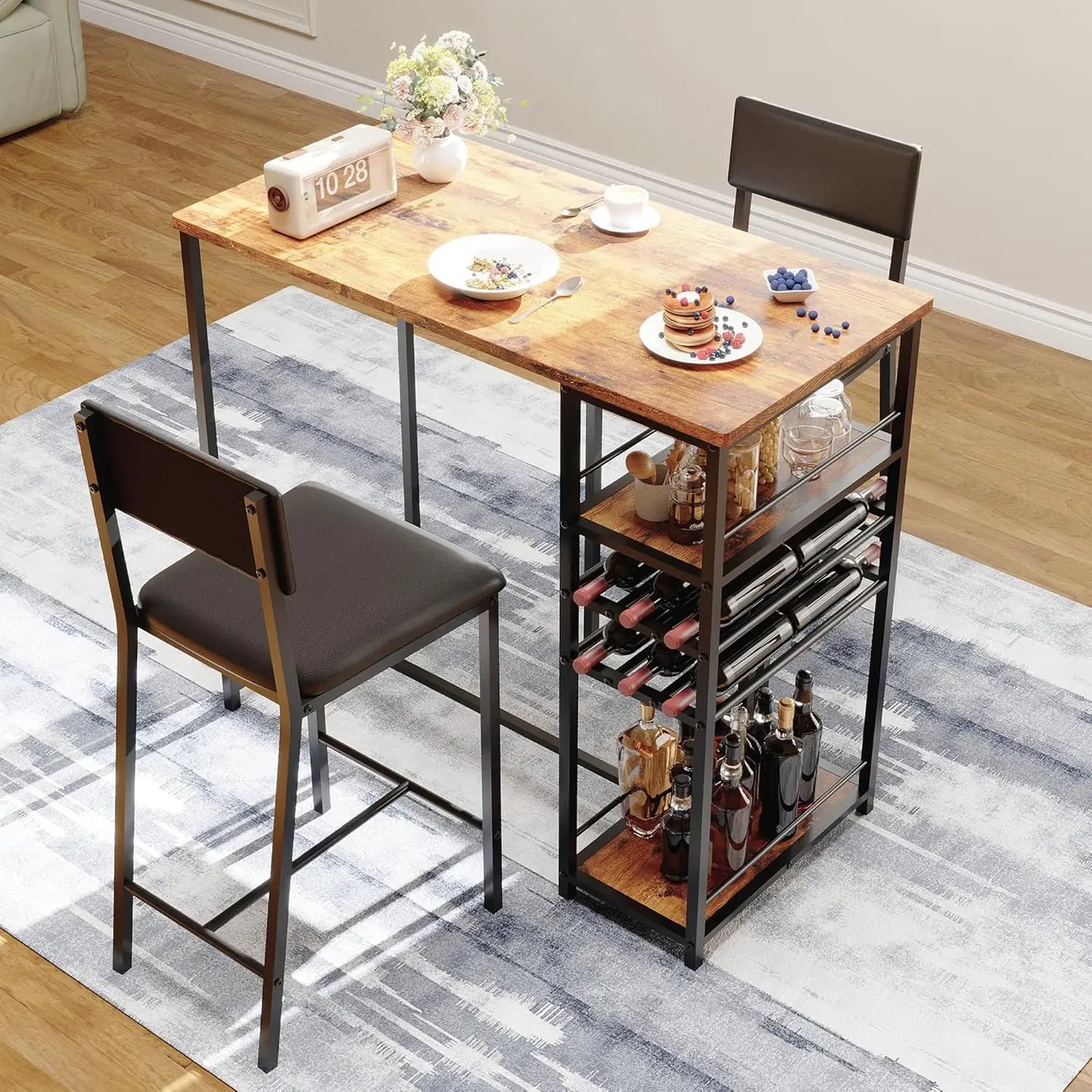 2-Person Counter Height Dining Set with Storage Shelves
