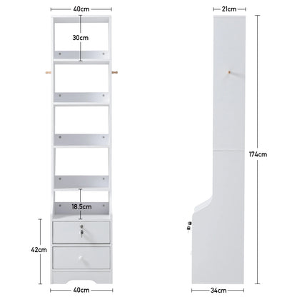 Thin Bookshelves with Lockable Drawer