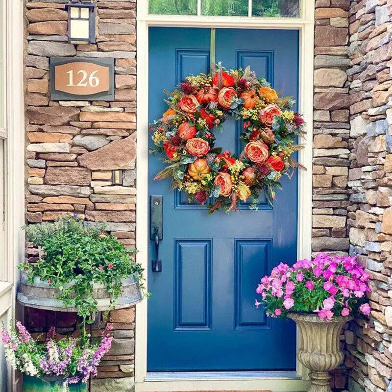 Autumn Peony Pumpkin Wreath