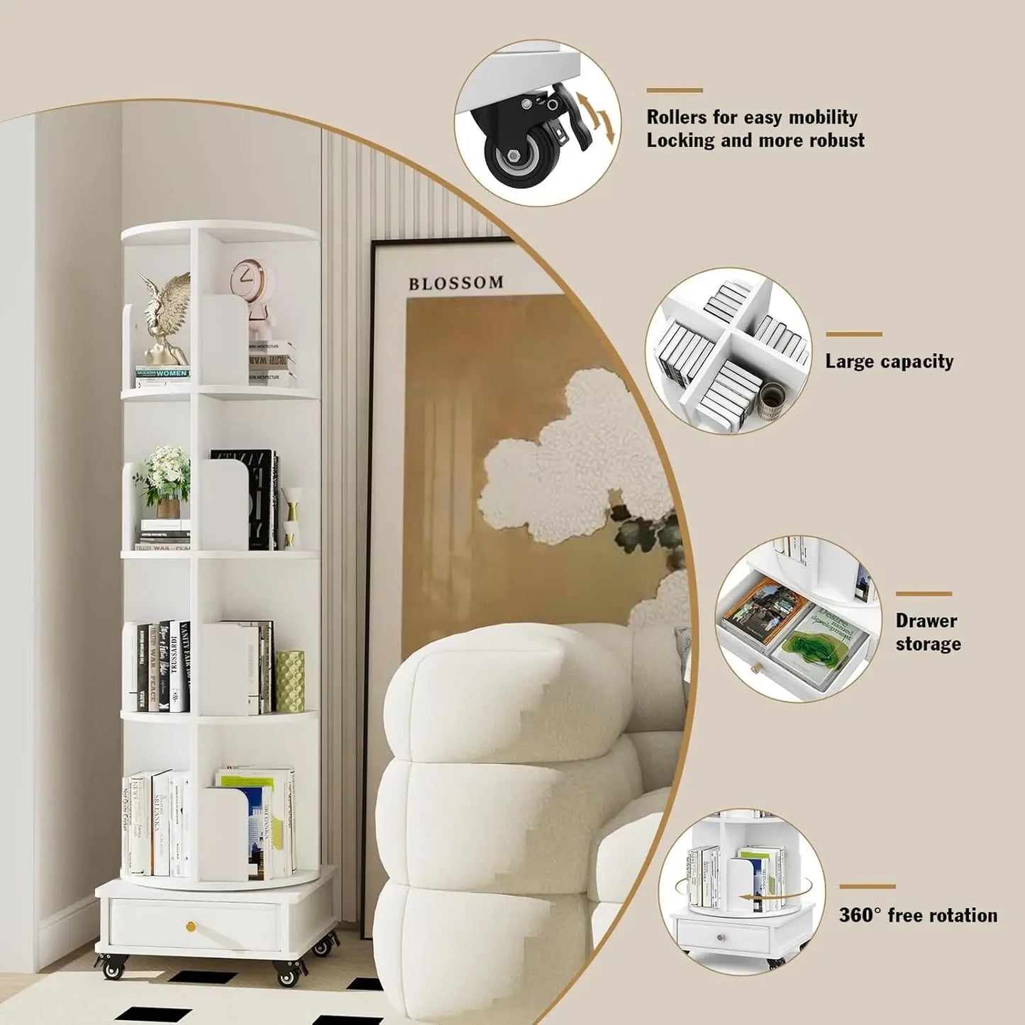 4-layer Corner Rotating Bookshelf